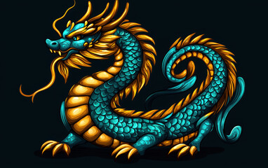 Vibrant dragon illustration with intricate scales and dynamic pose.