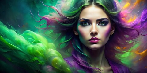 Fototapeta premium Abstract Gradient Transition from Purple and Gray to Green - Portrait Photography
