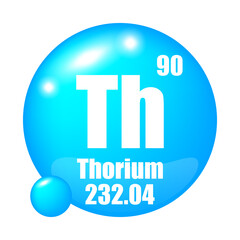 Thorium icon. Th chemical element. Atomic number 90. Mass 232.04. Blue sphere image. Vector symbol.