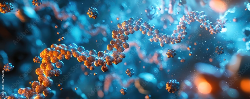 Aufkleber dna structure with colorful elements on a scientific background.