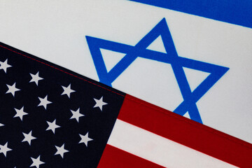 United States of America and Israel flags. Israel war financial support, foreign aid funding and government relations concept.