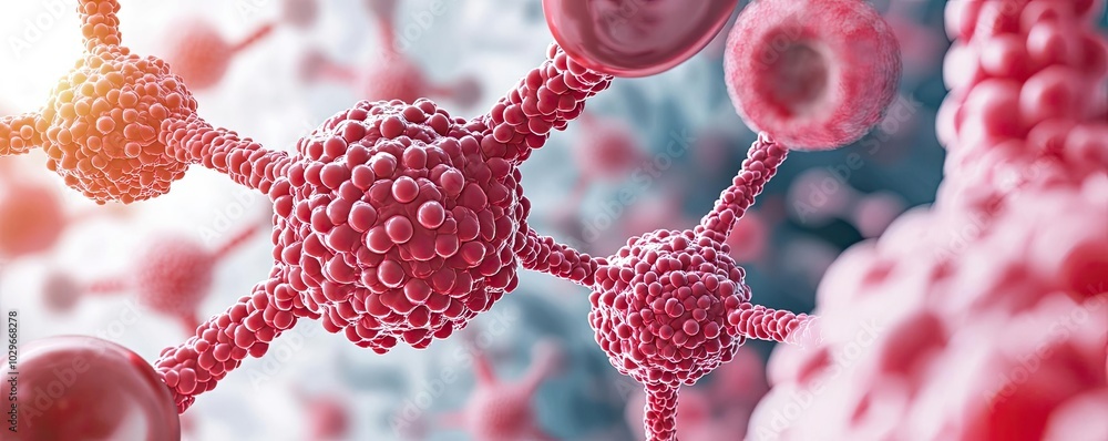 Poster Close-up view of interconnected cells showcasing intricate structures and vibrant colors in a scientific or biological context.