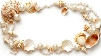 Obraz premium A blue background with a variety of shells and pearls