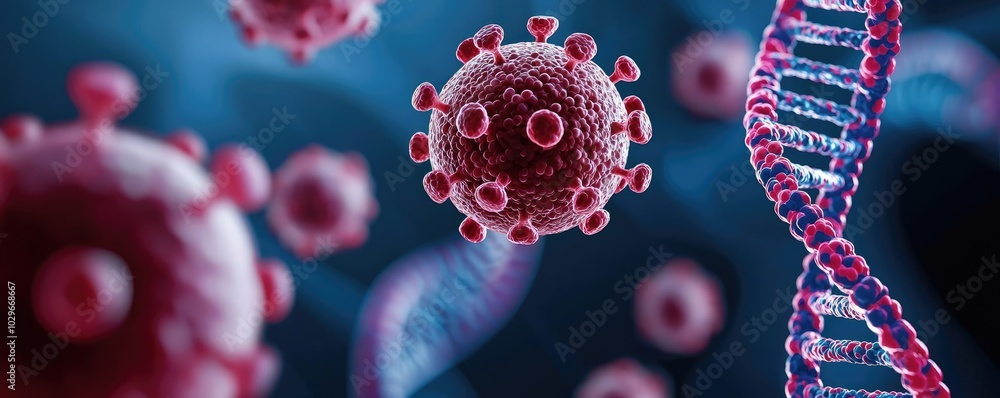 Aufkleber a detailed illustration of a virus interacting with dna, showcasing the complexity of biological str