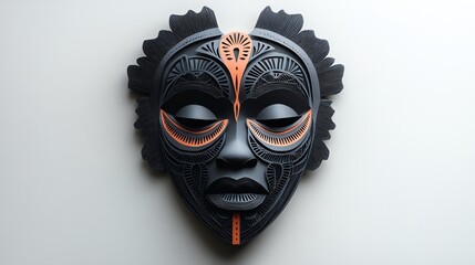 Paper cut African tribal mask with bold patterns and intricate cutouts, paper cut tribal mask, traditional African design