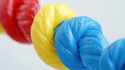 Obraz premium A Close-Up of a Knotted Rope with Red, Yellow, and Blue Strands