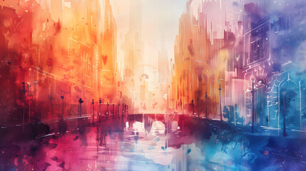 Naklejka premium Architectural Painting Watercolor