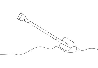 Continuous single line sketch drawing of shovel used in agricultural and plantation work activity one line vector illustration
