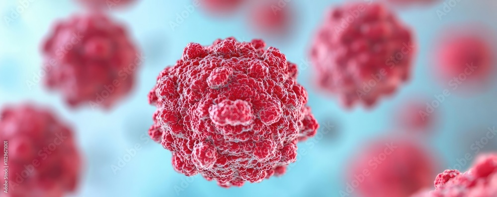 Poster microscopic view of colorful cells on a soft blue background