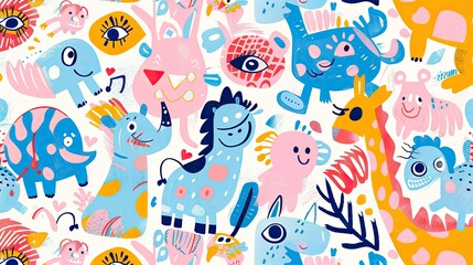 A colorful background with a rabbit and a cat on it