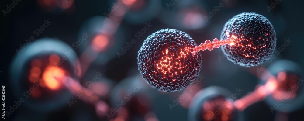 Poster Close-up view of molecular structures with glowing connections and dark background.