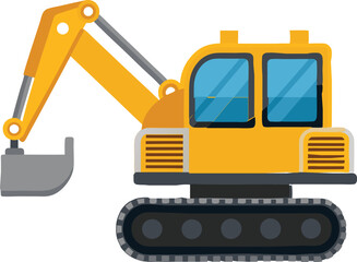 Excavator flat vector illustration on white background. 