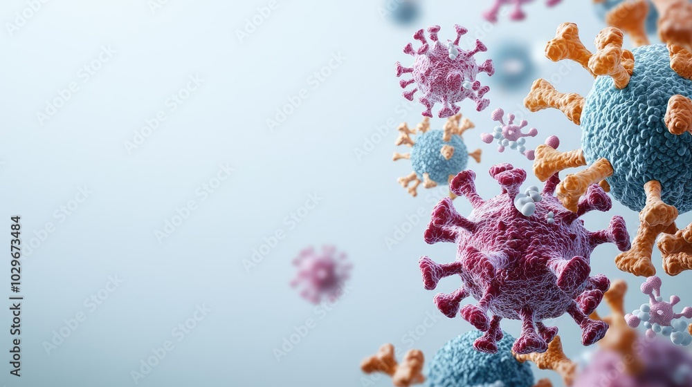 Aufkleber various colorful virus particles on a blurred background.