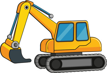 Excavator flat vector illustration on white background. 