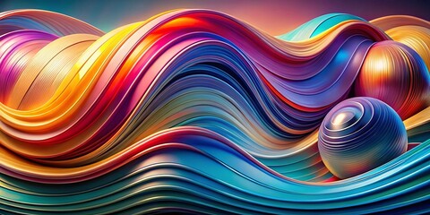 Obraz premium Abstract Wavy Dynamic Lines in Round Curves on White Background for Surreal Photography