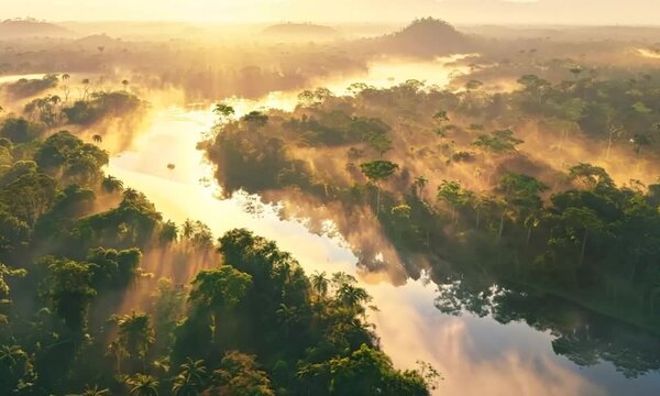 beautiful sunrise in an amazon river
