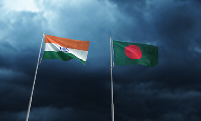 bangladesh india flag waving rain background war conflict country asia politic government friendship agreement sign vs battle travel competition together army holiday military culture capital city 