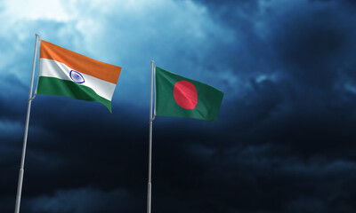 bangladesh india flag waving country national asian rain background wallpaper copy space travel symbol business culture poverty friendship team dhaka competition international partnership patriotism 