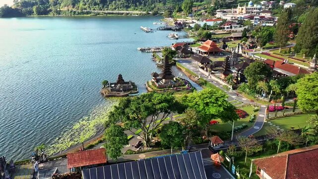 Drone View of Ulun Danu Beratan Temple at Tabanan Bali