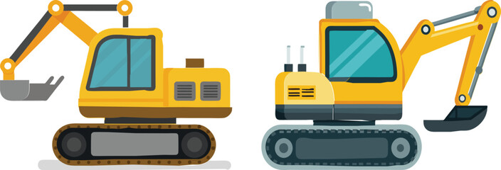 Excavator flat vector illustration on white background. 