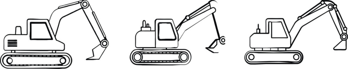 Excavator flat vector illustration on white background. 