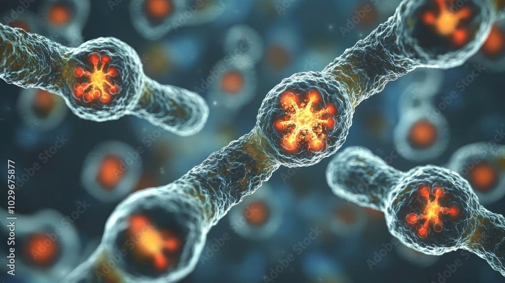 Poster close-up view of neurons with glowing connections on a dark background.