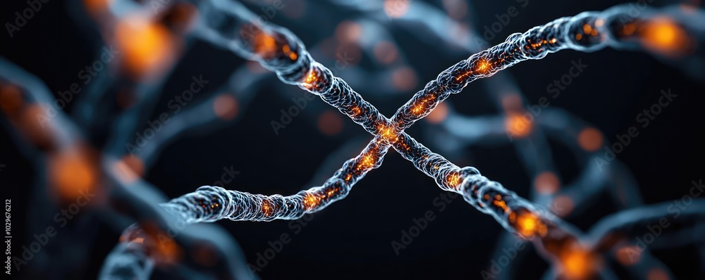 Poster Abstract representation of molecular structures with glowing elements.