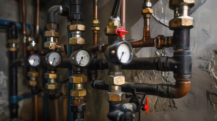 Obraz premium Close up of water pipes and gauges