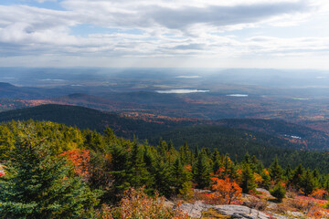 Stunning New England Fall Foliage Wide Landscape View From Fire Tower in Kearsarge Lookout New Hampshire Autumn Season October Bright Day Season