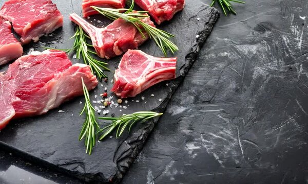 Raw beef steaks black background with spices banner image Fresh Flavorful Concept