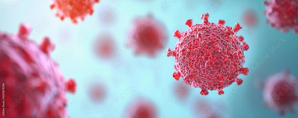 Poster colorful virus particles floating in a microscopic environment