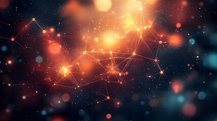 Obraz premium Abstract background with network connection lines and dots with bokeh lights