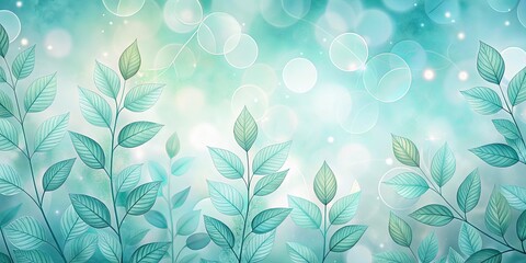 Fototapeta premium A Serene Tapestry of Delicate Veined Leaves and Softly Glowing Circles on a Background of Tranquil Teal