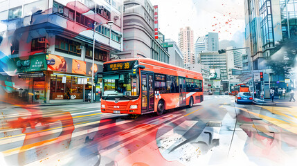 Obraz premium Bus Lane Street Watercolor