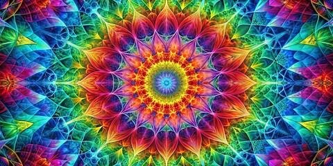 A radiant kaleidoscope of vibrant colors, spiraling into a mesmerizing floral pattern, with intricate details and luminous gradients.