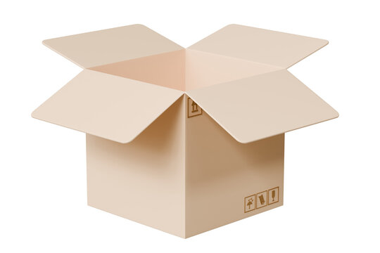 recommend clip art: 3D Realistic Open box parcel icon. Minimal Unboxing cardboard box, cargo box, delivery box icon isolated on purple background. Shipping delivery transportation logistic service concept. 3d render.