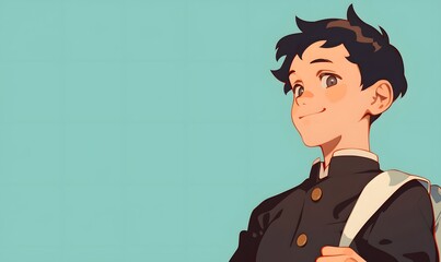 anime style, tSmiling male student wearing school uniform, Generative AI