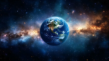 Fototapeta premium Blue Planet Earth Rotates in the Vast Expanse of Space with Twinkling Stars