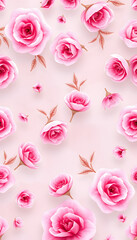 Watercolor seamless pattern with pink elements. Wedding background. Watercolor texture isolated with white highlights, png