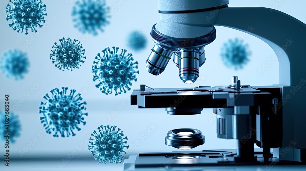 Aufkleber Microscope observing virus structures in a laboratory setting.
