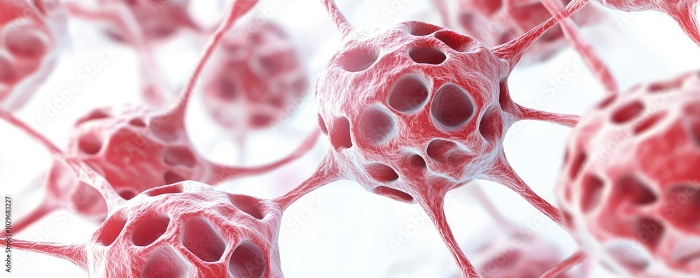 Poster abstract 3d representation of red biological cells on white background