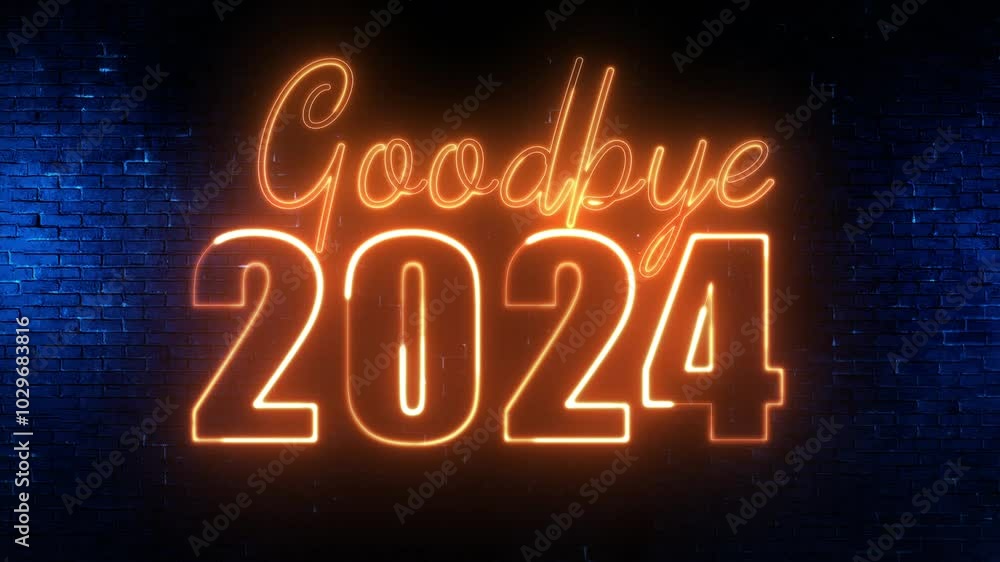 Poster goodbye 2024 text font with light. luminous and shimmering haze inside the letters of the text goodb