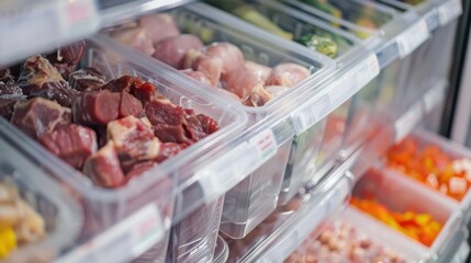 Organized Meat and Vegetables in a Refrigerator