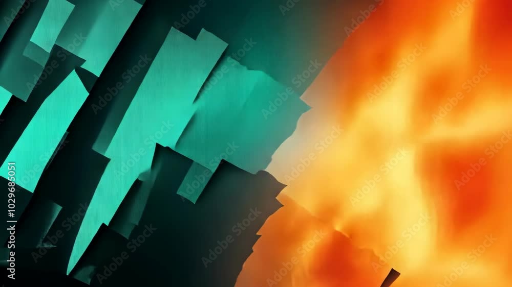 Aufkleber a vibrant abstract design with a sharp green and blue pattern on the left side and a warm, flowing o