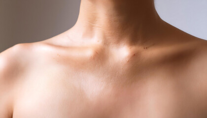 Close-up of a smooth and beautiful collarbone showcasing natural skin tone and delicate features.