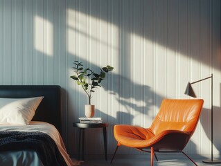 Modern Bedroom with Sunlight Streaming Through Large Window