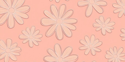 Fototapeta premium pattern of outlined pink daisies, on solid pink background, simple flat minimalist design, for wallpaper textile banner flyer poster backdrop