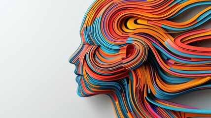 A vibrant, artistic representation of a female silhouette, featuring flowing lines in bright colors, creating a sense of movement and emotion.