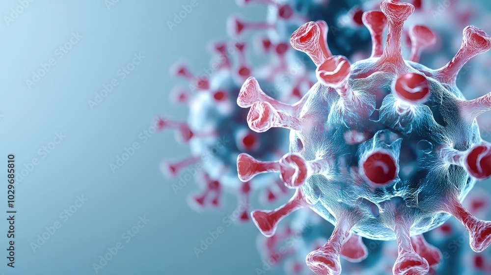 Aufkleber microscopic view of a virus with detailed structure on a blue background.