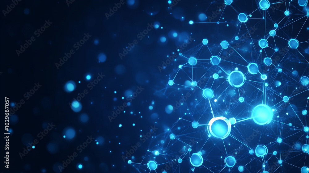 Poster abstract blue digital network background connecting dots, symbolizing connection, technology, data, 